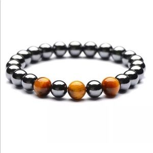 Hematite Tigers Eye 8mm Beaded Stone Bracelet